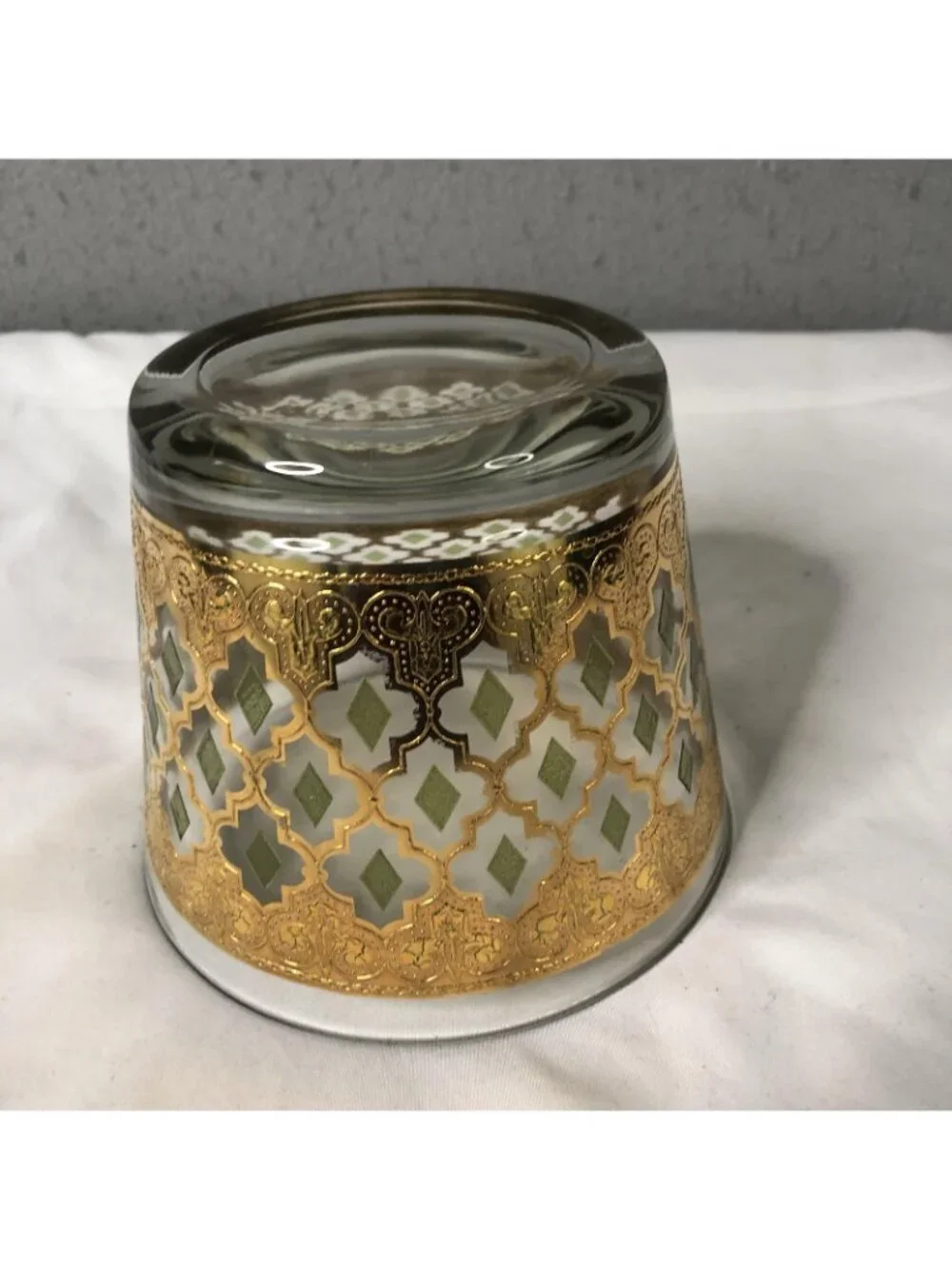 Vintage Culver Valencia MCM Geometric Glass Mid Century Mini Ice Bucket 22K Trim